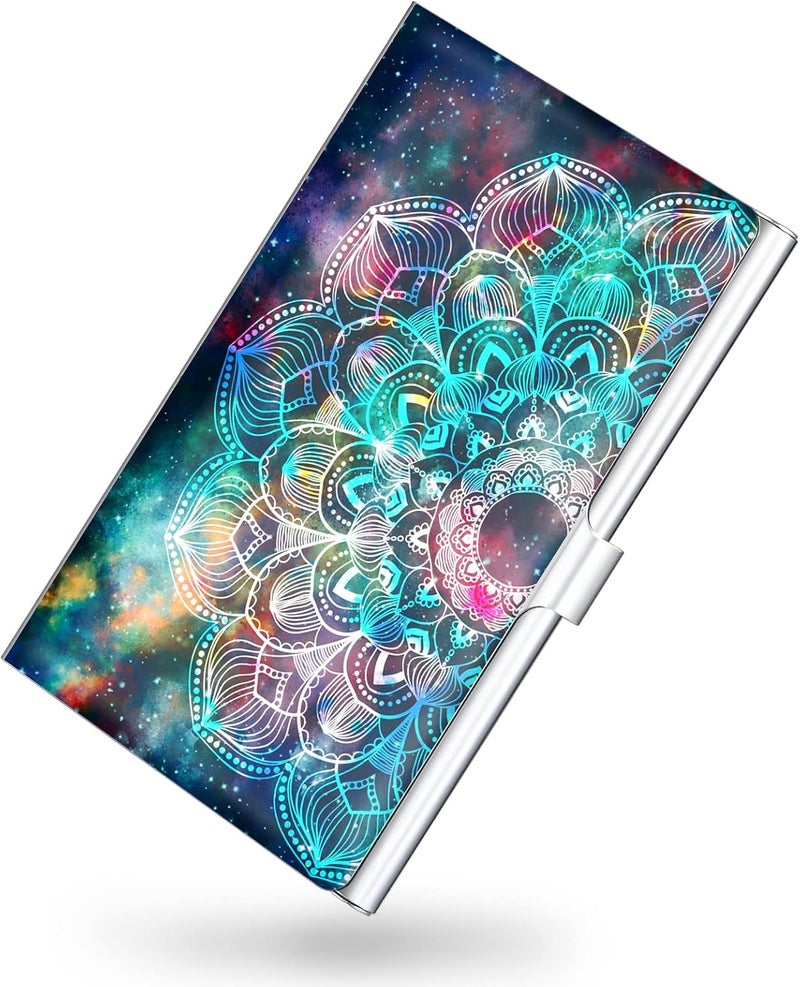 Xavier Business Card Holder，Color Printing Men's and Women's Business Card Case，Ultra-Thin Metal Business Card Organizer，Carry-on Pocket Wallet Business Card Holder,Mandala - Image 1